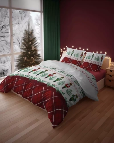 Pościel flanelowa świąteczna Dziadek do orzechów 4938 A Detexpol czerwony