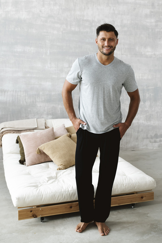 Piżama Męska z krótkim rękawem i długimi spodniami Dallas Italian Fashion - melanż/czarny