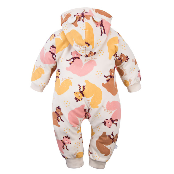 Ecru kombinezon dresowy Eevi z kapturem – Kolekcja Fluffy Tails, jesienny nadruk