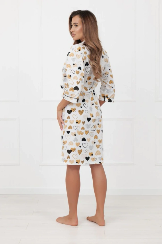 Szlafrok damski Soreno Italian Fashion – bawełna, rękaw 3/4, pasek