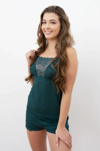 Piżama Damska wąskie ramiączko, krótkie spodenki Intryga Italian Fashion- zielona
