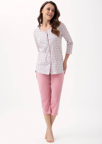 Piżama damska rozpinana 668 LUNA - ecru-różowy