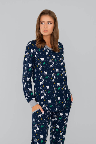 Piżama damska Ava Italian Fashion- druk granatowy 