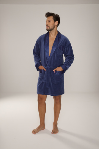 De Lafense Noble 866 – męski szlafrok welurowy z bawełny, krótszy fason