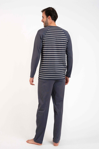 Piżama Męska długi rękaw, długie spodnie Lars talian Fashion - druk grafitowy/grafitowy