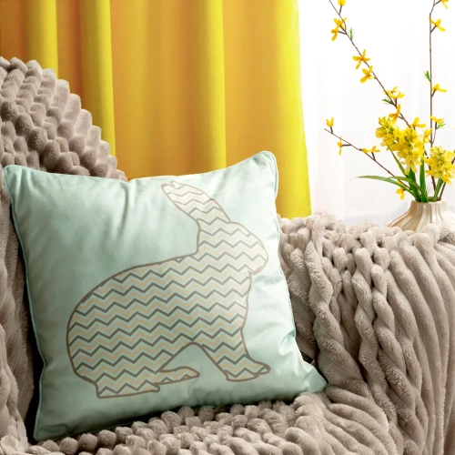 Poszewka wielkanocna Wiosna 1 z weluru zdobiona nadrukiem zajączka Eurofirany