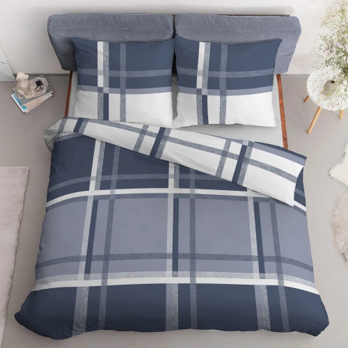 Pościel satynowa 4674 B Home Satin krata Detexpol niebieski 