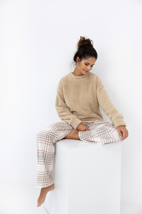 Sensis Joyce – ciepła piżama damska z miękką bluzą i spodniami w kratkę