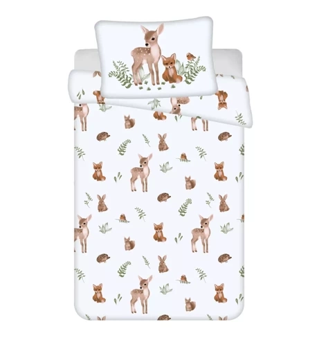 Pościel bawełniana do łóżeczka Zwierzęta leśne Jerry Fabrics biały