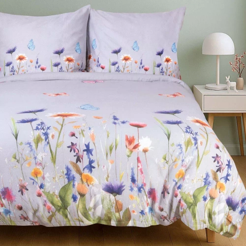 31512/2 Darymex Flanelove szara kolorowa kwiaty– komplet pościeli flanelowej, 100% bawełna, ciepła i przytulna