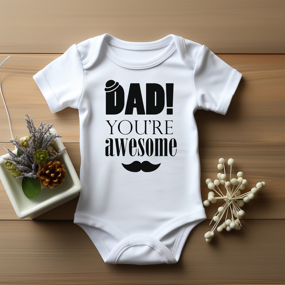 Body krótki rękaw "Tato jesteś niesamowity – Dad you are awesome" Moocha biały