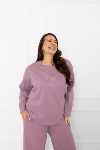 Piżama damska Ksara Italian Fashion – wygodny komplet z nadrukiem i kieszeniami - wrzosowy