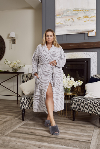 Szlafrok damski wiązany Asma Italian Fashion - szary