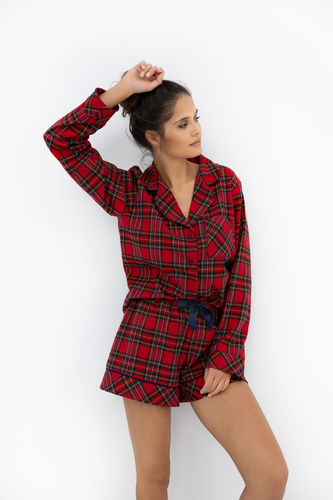 Sensis Cynthia – bawełniana piżama damska w kratkę z flaneli
