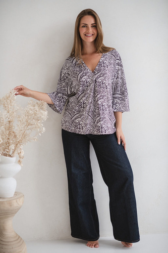 Milk&Love Bluzka ciążowa i do karmienia Bahama Mama w tropikalny print– wiskoza, oversize, rękaw 3/4
