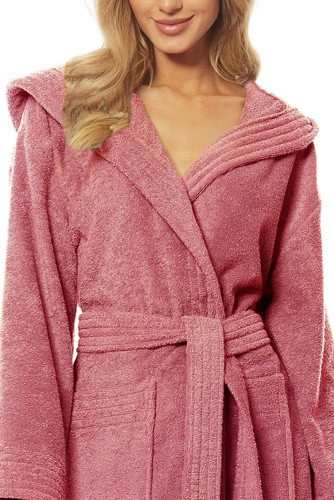 Długi Szlafrok Damski Frotte 2102 L&L - różowy pudrowy