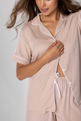 Piżama damska rozpinana Chantal Momenti Per Me beige 