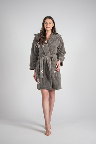 Krótki Szlafrok damski 672 Motyle Forex - szary