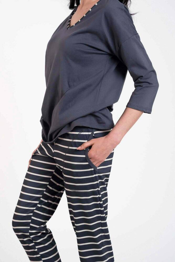 Piżama Damska 3/4 rękaw, długie spodnie Betty Italian Fashion - druk grafitowy/grafitowy