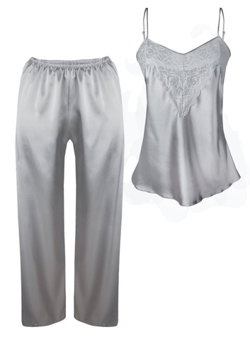 Piżama Damska Satynowa Avery DKaren - srebrny 