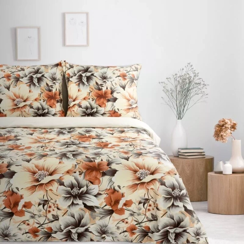 Pościel satynowa kwiaty Nika 51 Eurofirany żółty