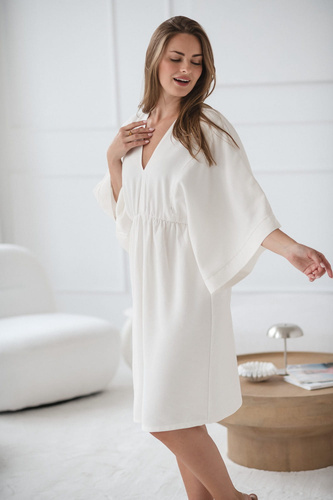 Sukienka do karmienia i na ciążę Mama Zen – elegancka, kimono, dekolt V Milk&Love śmietankowy 