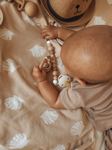 Dwustronny kocyk dziany Ocean YOSOY - beżowy/biały