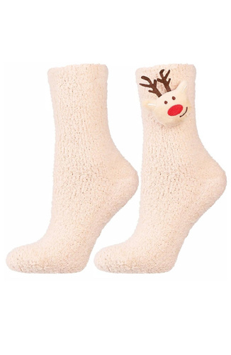 Skarpetki świąteczne Moraj CDC400-002 czerwony/beżowy– miękkie, ciepłe z aplikacją 3D i antypoślizgową podeszwą