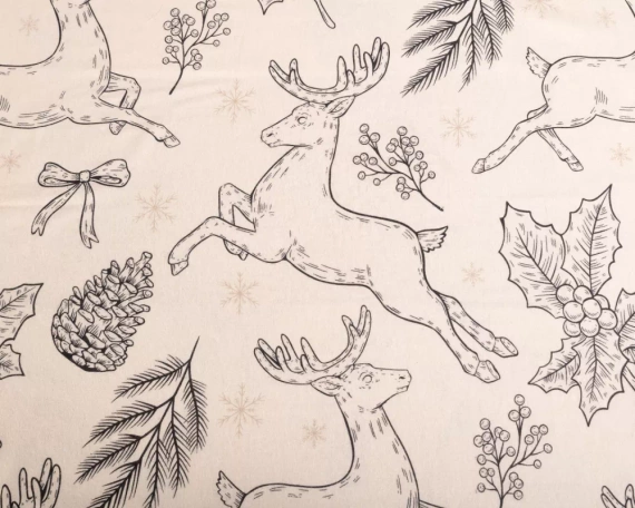 Pościel flanelowa świąteczna renifery F-86 Matex kremowy