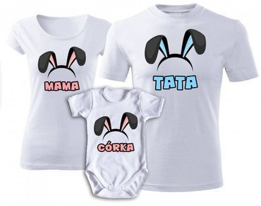 Zestaw koszulek rodzinnych "MAMA TATA CÓRKA – na Wielkanoc"  Moocha biały
