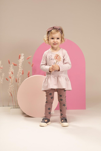 Legginsy niemowlęce z nadrukiem Happiness Pinokio - ciemny róż/druk 