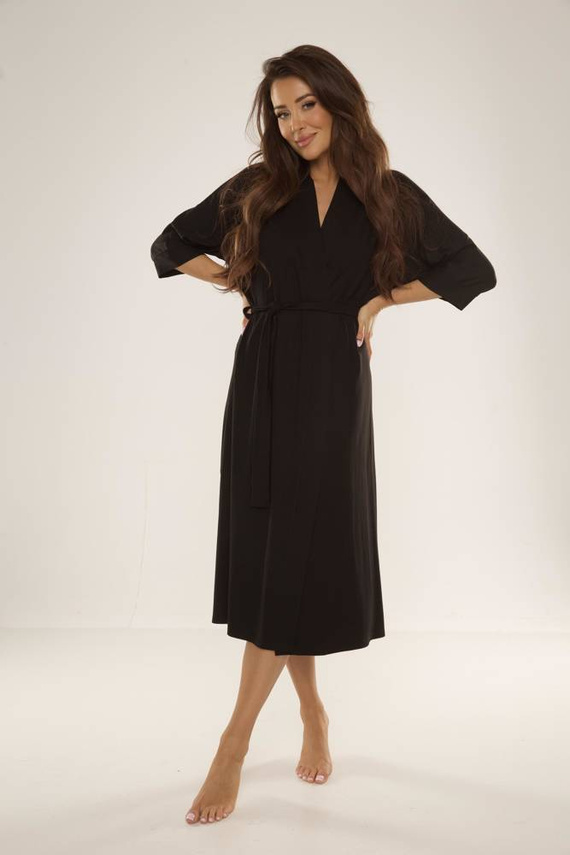 De Lafense Visa 942 – długi, lekki szlafrok damski z wiskozy, czarny