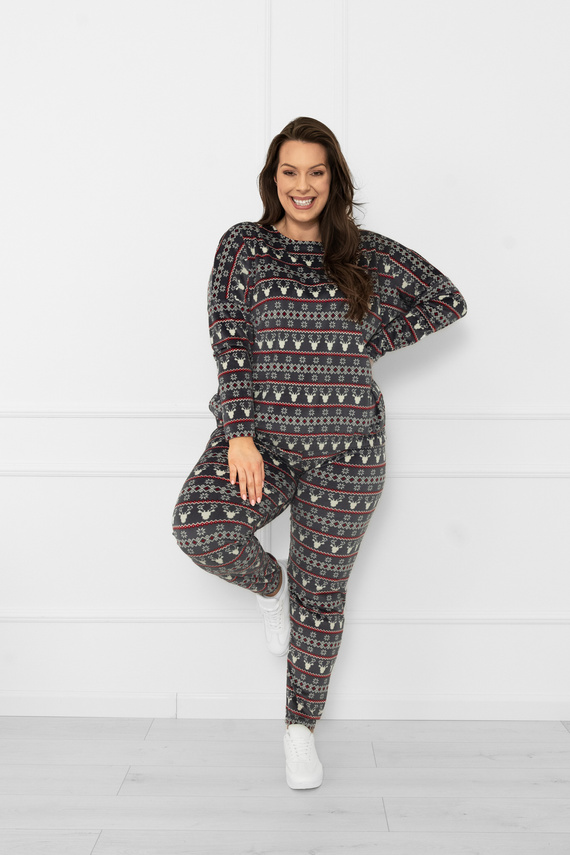 Komplet damski Navara – ciepły homewear polarowy z zimowym motywem Italian Fashion - grafitowy