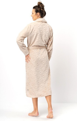 Key LGL 605 szlafrok damski – beżowy, za kolano, miękka dzianina