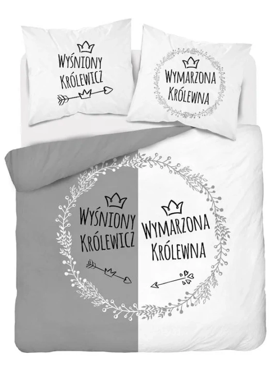 Pościel bawełniana 4411 A Holland 45 Wyśniony królewicz Wymarzona królewna Detexpol biały/szary  