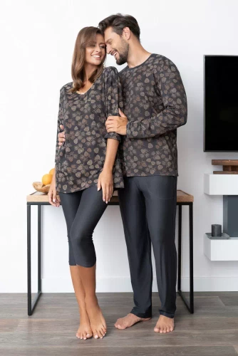 Piżama Damska  3/4 rękaw, 3/4 spodnie Pinnia Italian Fashion - druk/grafitowy