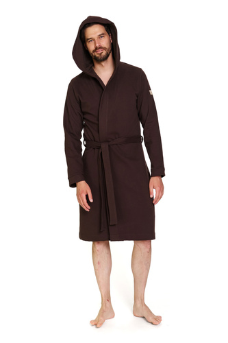 Doctor Nap 7332 – Szlafrok męski 100% bawełna | Z kapturem i kieszeniami - brownie