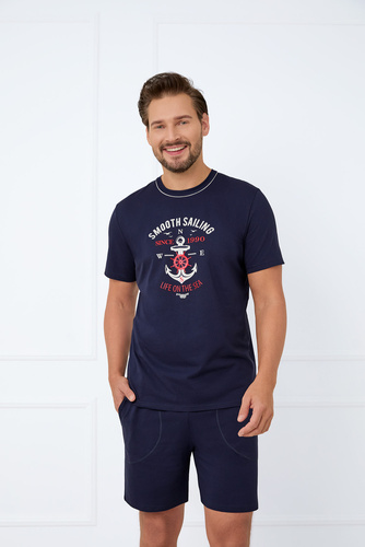 Piżama Męska krótki rękaw, 3/4 spodnie Gerard Italian Fashion - druk/granatowy