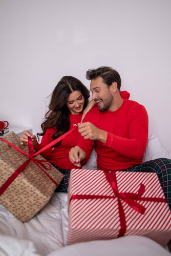 Piżama Męska długi rękaw, długie spodnie Fogo talian Fashion - czerwony/druk 