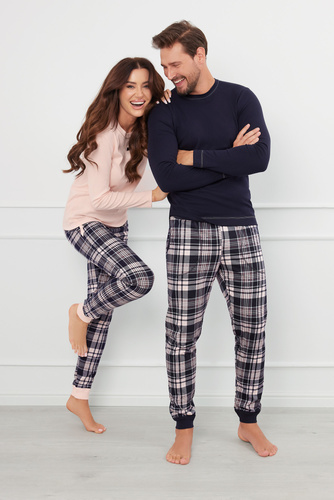 Piżama Męska długi rękaw, długie spodnie Brit talian Fashion - granatowy/druk 