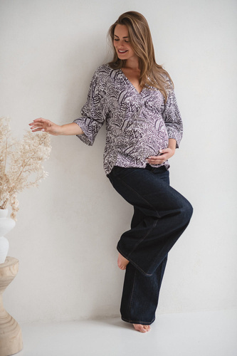 Milk&Love Bluzka ciążowa i do karmienia Bahama Mama w tropikalny print– wiskoza, oversize, rękaw 3/4