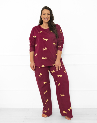 Italian Fashion Kwadro – elegancka piżama damska bawełniana z kokardkami