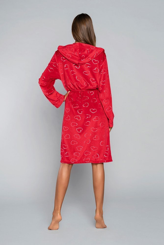 Szlafrok damski z kieszeniami Eliksir Italian Fashion - czerwony/druk 