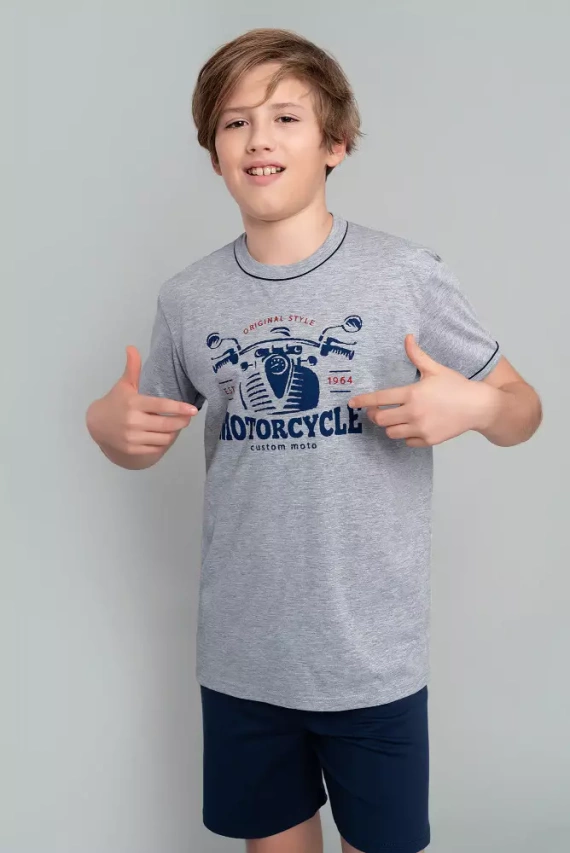 Piżama chłopięca krótki rękaw, spodnie Gibson Italian Fashion- melanż