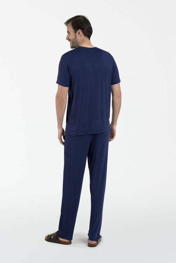 Piżama Męska krótki rękaw, długie spodnie Akord talian Fashion - granatowy