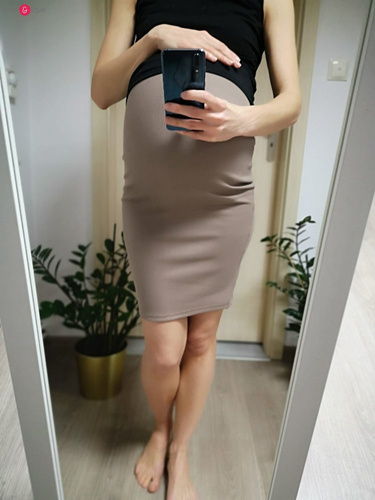 Tummy spódnica ciążowa z dzianiny w prążki Milk&Love cappuccino