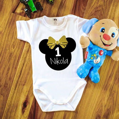 "1 urodziny roczek" body krótki rękaw Moocha złoty