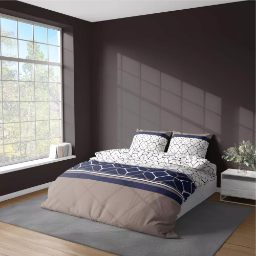 Pościel z mikrofibry heksagonalny motyw 5039 A Detexpol granatowy