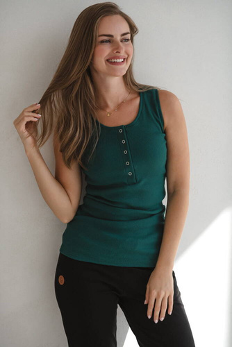 Koszulka ciążowa do karmienia w prążki na ramiączkach Tummy Milk&Love butelkowa zieleń