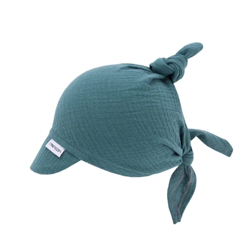 Chustka z daszkiem wiązana Cotton Muślin Makaszka- mineral blue